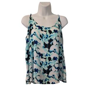 APT 9 ESSENTIALS Floral Print Tank Top Blouse Blue White‎ Black Women's XL /0146